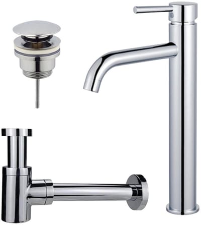 FugaFlow Eccelente Sobrado Badkamer Wastafelkraanset - verhoogde wastafelkraan - klikwaste plug - verlaagde design sifon - Chroom