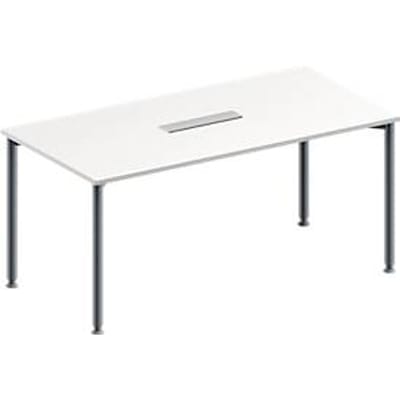 Schäfer Shop Genius Vergadertafel MODENA FLEX, in hoogte verstelbaar, rechthoekig, 4-poot ronde buis, B 1600 x D 800 mm, 6-voudige contactdoos, wit