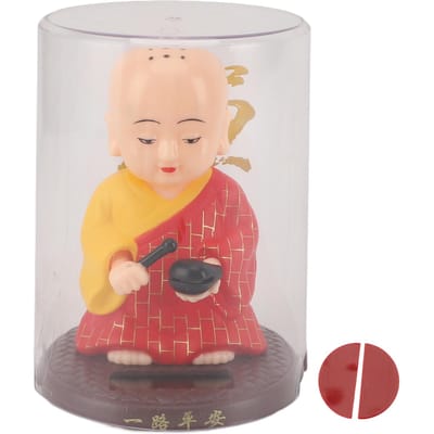 Figurine Solaire Petit Moine Secouant la Tête Automatiquement Décoration Statue Drôle Ornement pour Bureau Voiture rouge