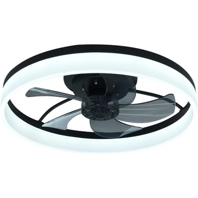 Lampe de ventilateur de plafond moderne, ventilateur de plafond semi-encastré avec lumières LED, 3 couleurs de lumière, 6 vitesses de vent EU Version noir