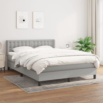 vidaXL - Boxspring - met - matras - stof - lichtgrijs - 140x190 - cm