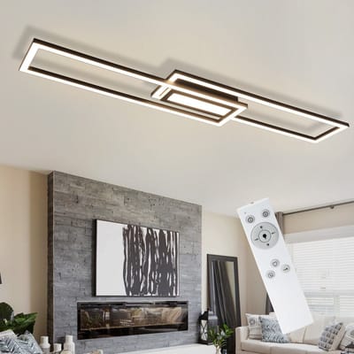 NETTLIFE Plafondlamp LED - vierkant - 2-Lichts - zwart - 3000 -6500K Dimbaar - Metaal - 50W - Moderne Slaapkamerverlichting - voor Woonkamer | Keuken | Hotel - 95cm