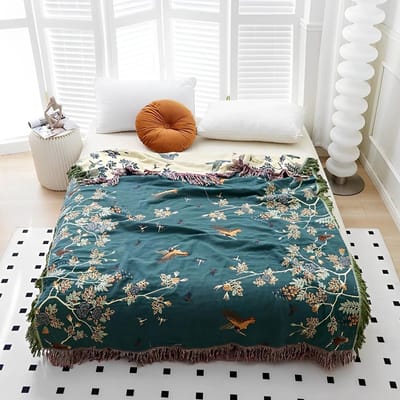 Bohemian Grote Dubbelzijdige Dekentje - 100% Organisch Katoen, Handgeweven Bed- en Sofa-deken, Cozy Boho Accent voor Woonkamer en Slaapkamer - 200x230cm, Diep Blauw, Perfect voor 2-3 Zitsbanken