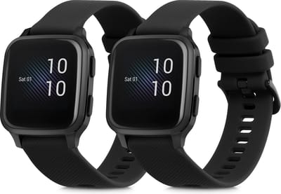kwmobile 2x horlogebandjes geschikt voor Garmin Venu Sq Music / Sq bandje - Smartwatch bandjes van TPU - Activity tracker horloge band in zwart / zwart