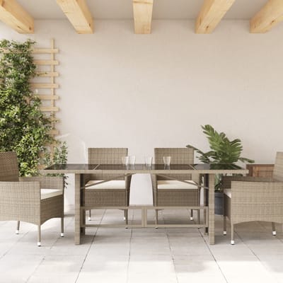vidaXL - Tuintafel - met - glazen - blad - 190x80x74 - cm - poly - rattan - lichtgrijs