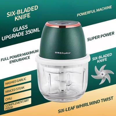 Elektrische Knoflookklopper Hakmolen Kleine Vleesmolen Knoflookpers Keukenbenodigdheden Gemaakt van Glas Keuken Voedselprocessor Six leaf knife gray