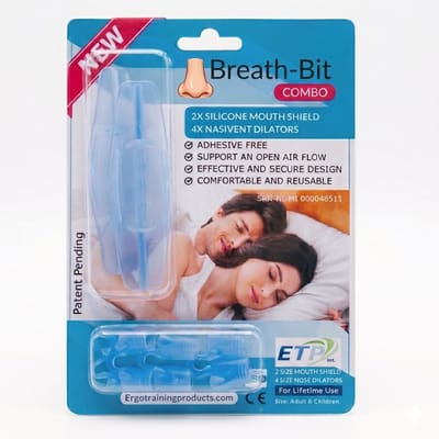 BreathBit Combo. Alternatief voor Mondtape, Afspoelen & Klaar, Veilig en comfortabel, anti snurk, anti mondademen, bevorderd Neus-ademen. Voor de laagste kosten per dag! "100% medisch Siliconen". Kleur: Blauw/Blue
