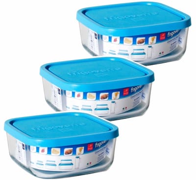 Set van 4 glazen voorraad/vershoudbakje vierkant Vigo 300 / 340 / 1000 / 3400 ml- Magnetron bakjes van glas