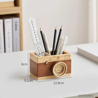 Artistieke Camera Pennenhouder Huisdecoratie Retro Kantoor Studiekamer Bureau Decoratie Schrijfwarenhouder Houten Ambachten Cadeau voor Studenten beige