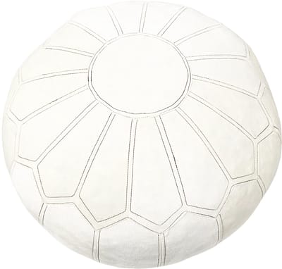 Marokkaanse Zacht Fluwelen Poef – Wit – Ø 50 cm – Oversized Ronde Poef / Sidetable – Geborduurd Bloemmotief - Bijzettafel