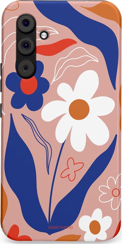 Casetastic hoesje geschikt voor Samsung Galaxy A54 (2023) 5G - Dubbellaagse bescherming - Eenvoud in bloei - Fashion Case - Perzik Donkerblauw Wit