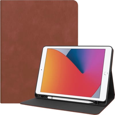 Hoesje - Geschikt voor Apple iPad 8 (2020) - 10.2 inch - 8e Generatie - Luxe Bookcase - Hard Cover Case Hoes - Met Uitsparing Geschikt voor Apple Pencil - Hardcover Book - Tablethoes - Bruin