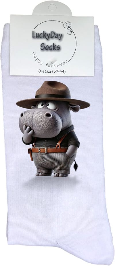 Nijlpaard - Opkikker - Verjaardag cadeau - Grappige sokken - Leuke sokken - Hem haar sokken - Vrolijke sokken - Valentijn Cadeau - Moederdag - Vaderdag - Sherrif - Grappig cadeau - Kerst sokken - Sint cadeau - Socks maken Happy - 37-44
