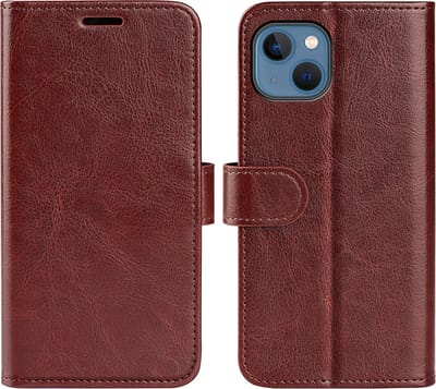 MobyDefend Hoesje - Geschikt voor iPhone 14 - Wallet Book Case (Sluiting Achterkant) - Bruin
