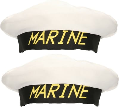 Atosa Carnaval verkleed Matroos/matrozen hoedje - 2x - wit/zwart - voor volwassenen - Maritiem thema