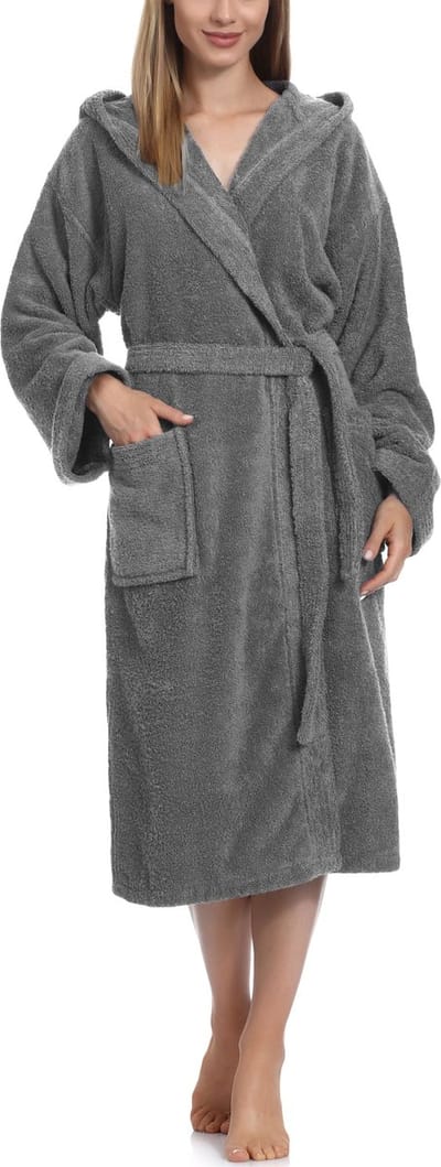 Ladeheid Dames Badjas met Capuchon - 100% Katoen - Wasmachine bestendig - Badstof - Donkergrijs - S - LA-LA40-193-DG