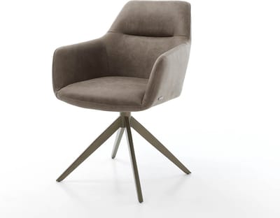 Eetkamerstoel Pejo-Flex kruisframe breed afwerking met titanium microvelours taupe vintage 360° draaibaar pocketveer kern