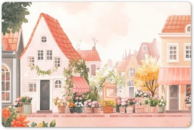 Placemats 45x30 cm - Placemat kunststof - 1 stuk - Bloemen - Huizen - Dorp - Borden onderleggers - Decoratie voor op tafel - Keuken tafeldecoratie accessoires - Vinyl onderlegger - Tafelversiering