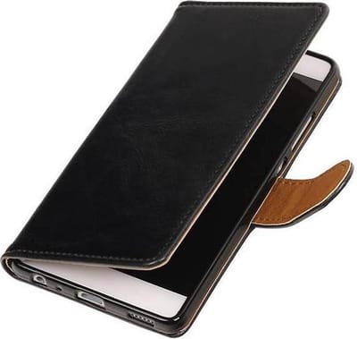 Zakelijke Book Case Telefoonhoesje Geschikt voor de Huawei P9 Plus - Portemonnee Hoesje - Pasjeshouder Wallet Case - Zwart