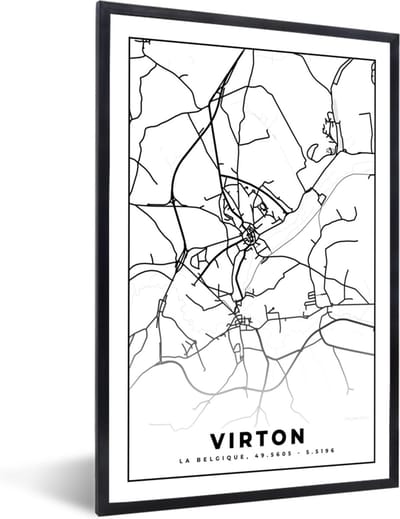 Fotolijst incl. Poster Zwart Wit- België – Virton – Stadskaart – Kaart – Zwart Wit – Plattegrond - 40x60 cm - Posterlijst