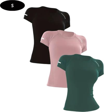 Livano Sportshirt Dames - Sport - Fitness - Compressie Shirt - Corrigerend Hemd - Sportkleding - Vrouwen - 3 Stuks - Zwart + Donkerblauw + Lichtblauw - S