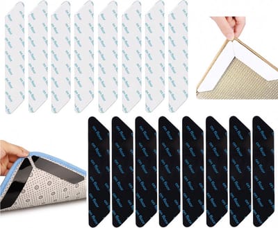 16 Stuks - Zelfklevend Dubbelzijdig Tape - 18CM - Anti Curling Tapijt - Tapijttape - Tape voor Deurmat - Anti-slip - Antislip Pads voor Onder Het Tapijt - Tape voor deurmat - wit & Zwart