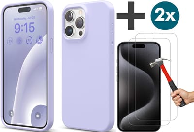 Arara Hoesje met 2 Stuks Screenprotectors Geschikt voor iPhone 15 Pro Hoesje Siliconen - liquid Backcover - Lila