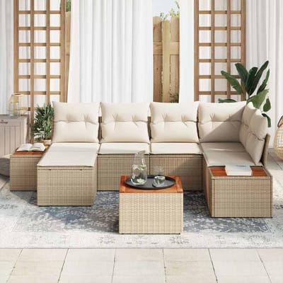 vidaXL - Tuinbank - Set - 7 - st - 6-Aantal - zitplaatsen - Beige - en - Crème