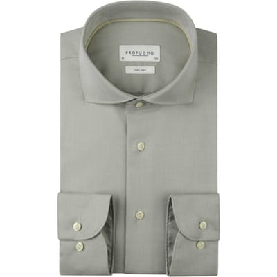 Profuomo slim fit heren overhemd - twill - beige - Strijkvrij - Boordmaat: 44 (EU maat: XL)