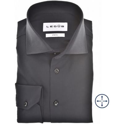 Ledub slim fit overhemd - popeline - zwart - Strijkvriendelijk - Boordmaat: 44