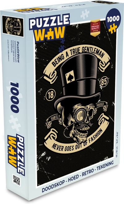 Puzzel Doodskop - Hoed - Retro - Tekening - Legpuzzel - Puzzel 1000 stukjes volwassenen