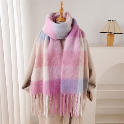 Luxe Kasjmier Dames Sjaals Winter Dikke Warme Sjaal Regenboog Geruite Kwast Sjaal Kasjmier Veelzijdige Kwast Mode Wrap gray