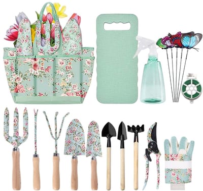 Dailygoods - 19-delige tuingereedschapset, robuuste bloementuingereedschapskit, antislip ergonomische handgreep, duurzame opbergtas, geschenken voor vrouwen, oma en oma, buitenbeplanting en