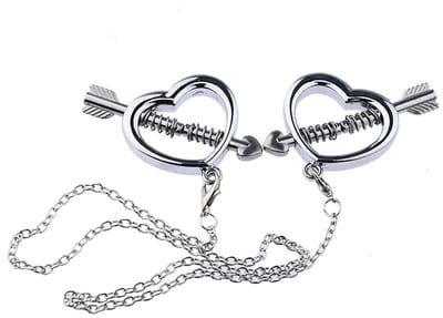 Fixxx - Metalen Hartvormige Tepelklemmen met Ketting - 2 stuks
