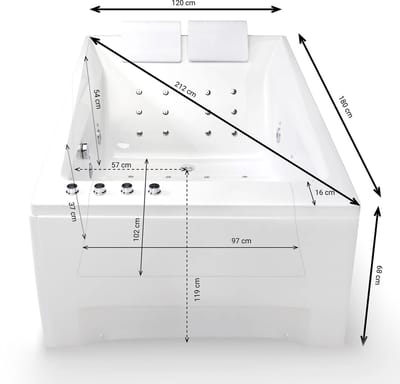 SPALINA - Whirlpool bad - Kensho duo Wave, 180 x120 x68 cm, Wit