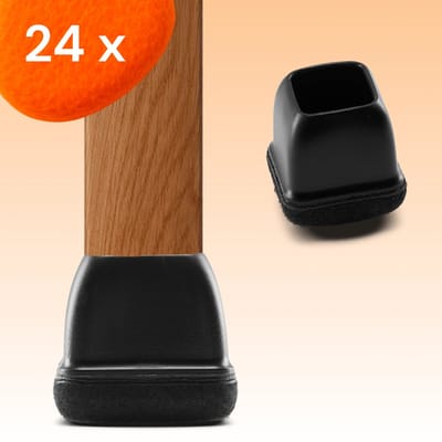 FLOOQ Premium Stoelpootdoppen Flexibel 14-19mm - Anti-Kras Vilt - Stoelpoot beschermers - Vloerbescherming - 24 Stuks – Zwart – Vierkant