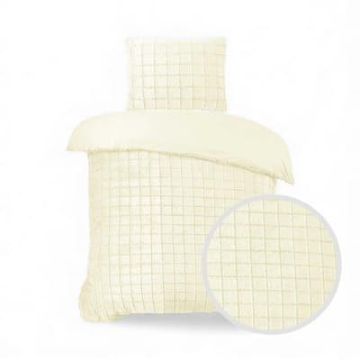 Husch Teddy Fleece Faux Fur Dekbedovertrek Ecru - Eenpersoons - 140x200/220 cm - Heerlijk Zacht