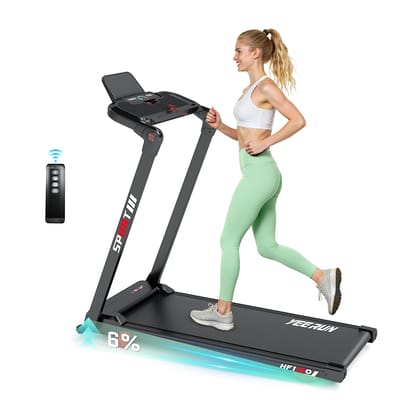 YEE RUN Opvouwbare loopband 3.0HP, 5 standen, 12 programma's, 150 kg draagvermogen, 6% hellingshoek, LED-scherm, geluiddemper zwart
