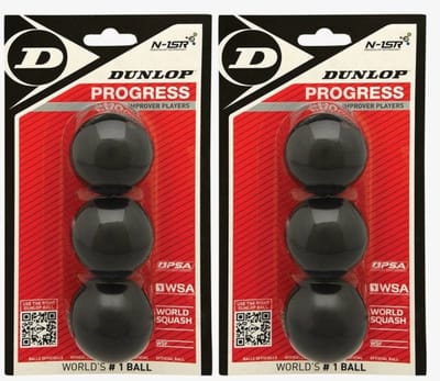 Dunlop Progress Squashbal 2x3 pack (6 Ballen) - Recreant - Goede Recreant - Zwart