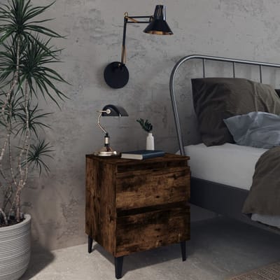 vidaXL - Nachtkastje - met - metalen - poten - 40x35x50 - cm - gerookt - eikenkleurig