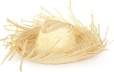 KIMU® Hoed Gevlochten Rieten Strohoed - Strooien Strandhoed Boer Stro Hawaii Zwarte Cross Vogelverschrikker Farmer Rafel Gerafeld Festival