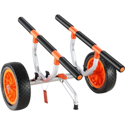 Chariot de Kayak Robuste, Capacité de Charge de 450 lbs, Chariot à roulettes Démontable pour Canoë avec Pneus Pleins de 12'', Largeur Réglable et Pied de Support Antidérapant, pour Kayaks