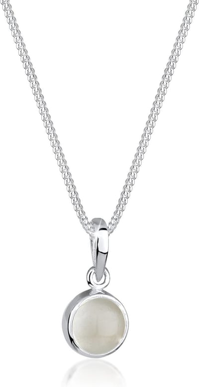 Elli Ketting Klassiek Maansteen Edelsteen Natuur 925 Sterling Zilver