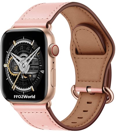 Stravo Luxe Leren bandje Geschikt voor Apple Watch 42mm (Series 11/10) , 41mm (Series 9/8/7), 40mm (Series 6/5/4, SE 1/2/3), 38mm (Series 3/2/1) - Luxe Connector met Leather Horlogeband - Leer - Roze