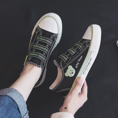 Elastische band Antislip Beer Canvas Schoenen Dames Lente en Herfst Veelzijdig Nieuwe Student Board Schoenen 40 gray
