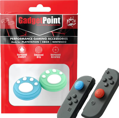 Gadgetpoint - Thumb Grips voor Nintendo Switch Joy-Con Controllers - Gaming Thumbgrips - Performance Anti-Slip Thumbsticks - Bescherming Accessoires - Pootjes - Groen/Blauw met Wit