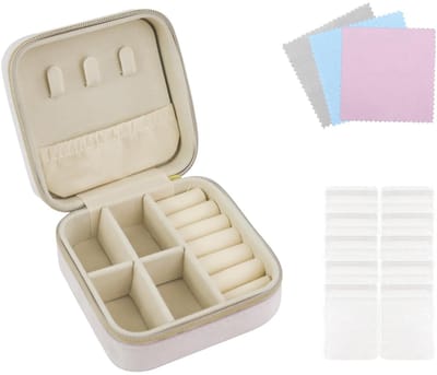 Dailygoods - Andiker Klein sieradendoosje, draagbaar sieraden-reisetui, fluwelen sieradenkistje, klein hoesje voor ringen, oorbellen, halskettingen (roze)