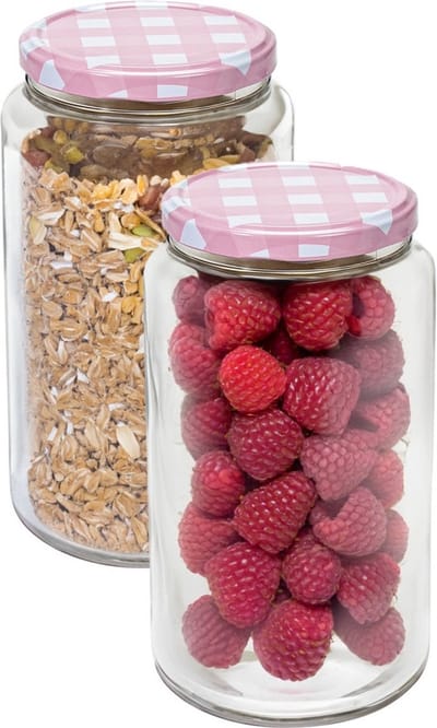 Hega Hogar Weckpot/voorraadpot Classico - 2x - 1500 ml - kunststof - roze - D10 x H19 cm