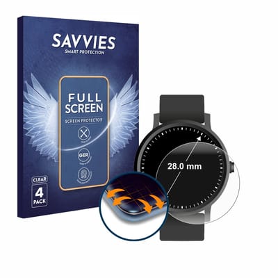 Savvies - Screenprotector voor Horloges (Rond, ø: 28 mm) - Folie Beschermfolie transparant volledig dekking 4 Stuks
