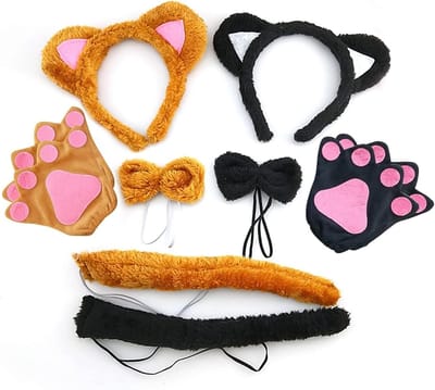 Dierenkostuum Set voor Kinderen - Kattenkostuum met Oren, Staart, Handschoenen en Vleugels voor Halloween en Carnaval